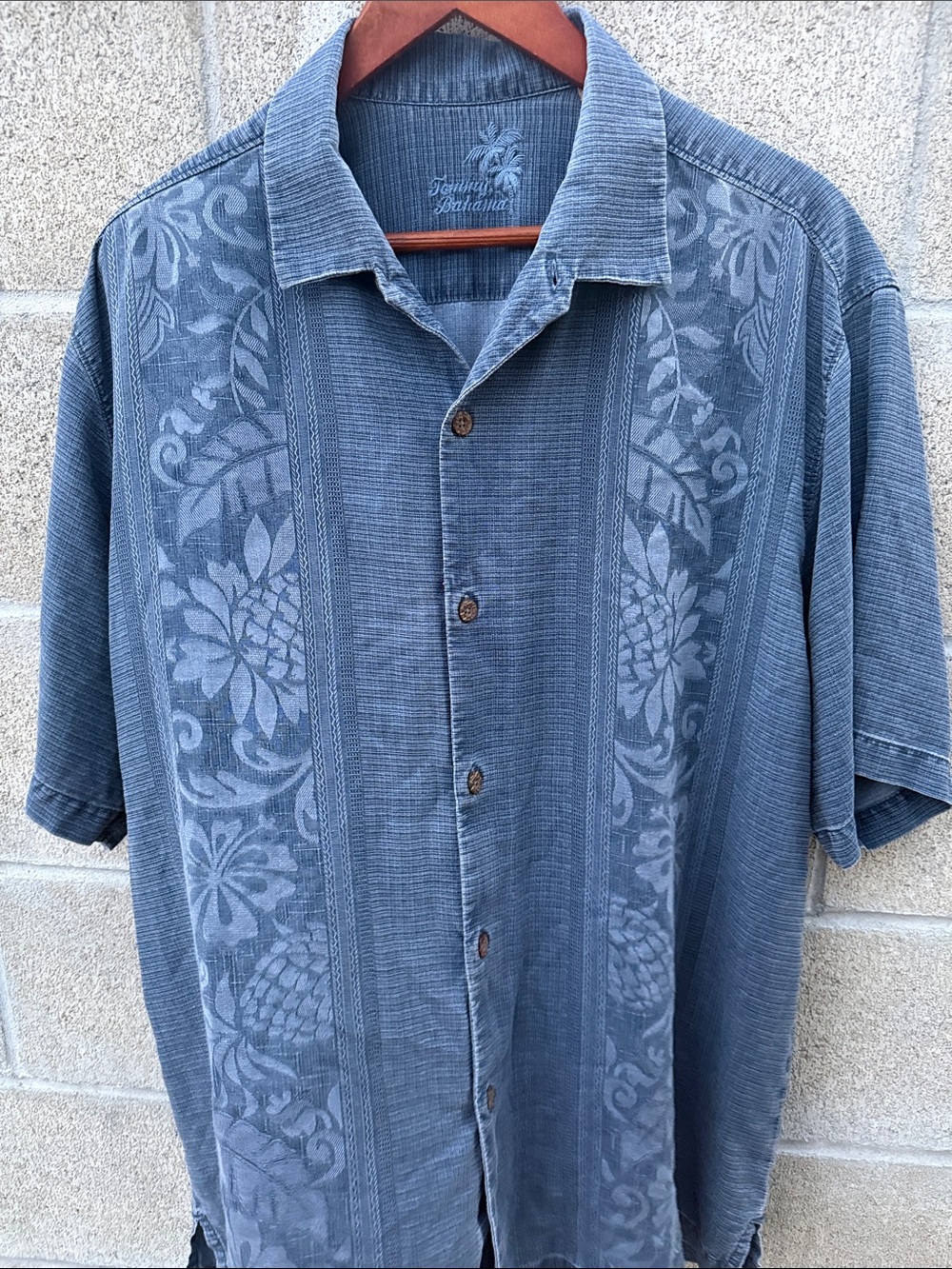 Tommy Bahama Slate Blue Floral Jacquard Camp Silk Shirt